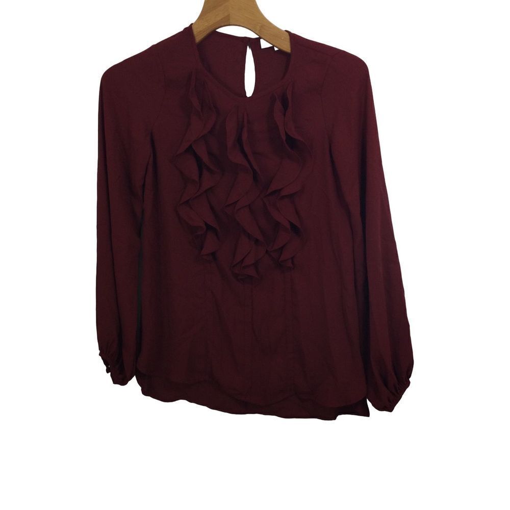 Prabal Gurung Collective Womens Floral Ruffle Front Blouse Top Red Size 0